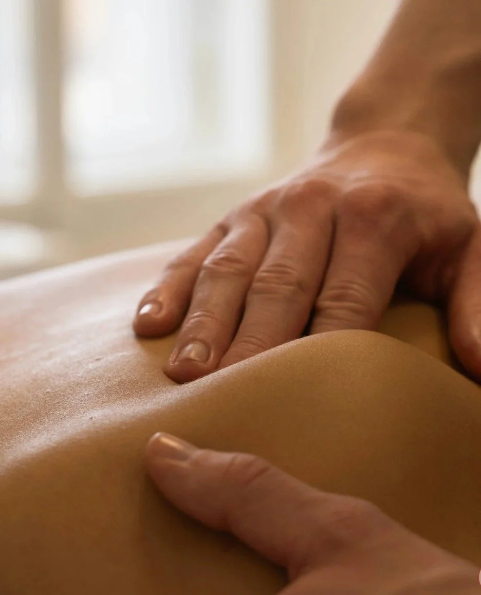 A person giving a massage on a person's back.