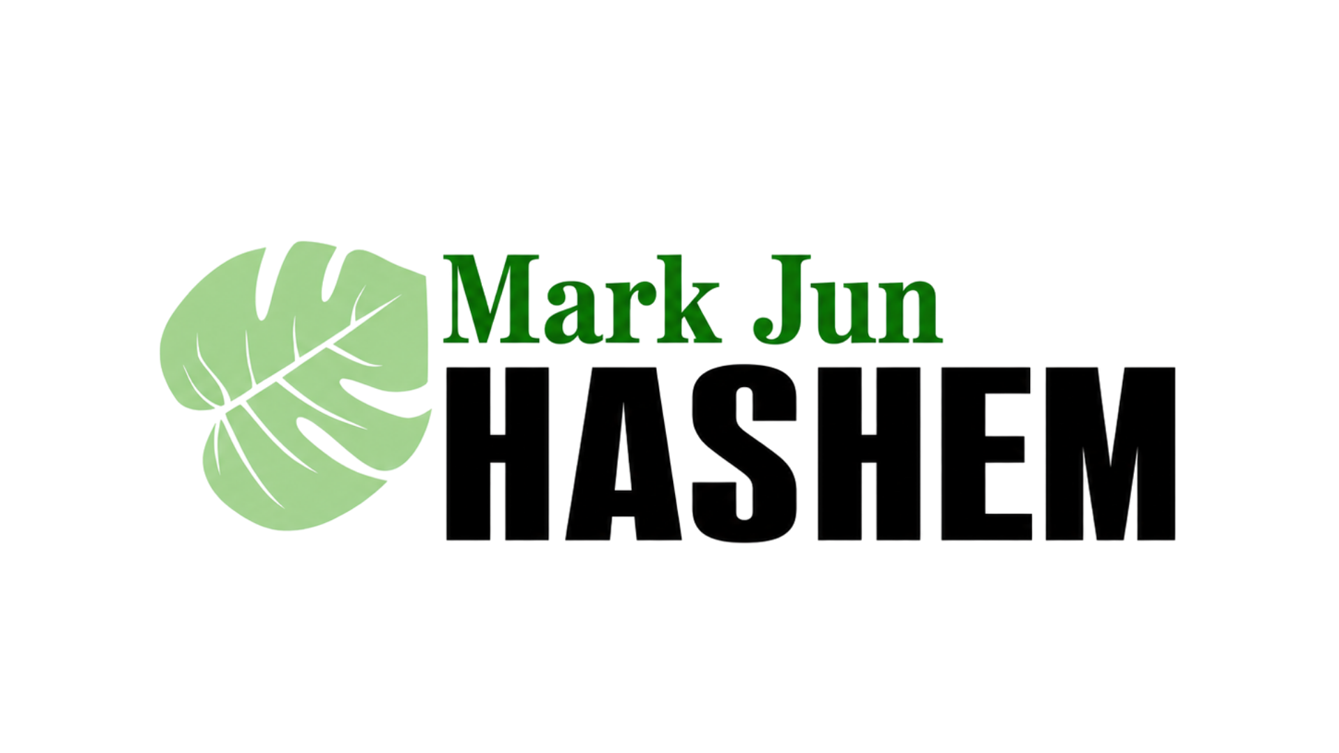 Logo for 'Mack.Jon HAMSHEN' featuring a green leaf on the left and stylized text in varying colors on the right.