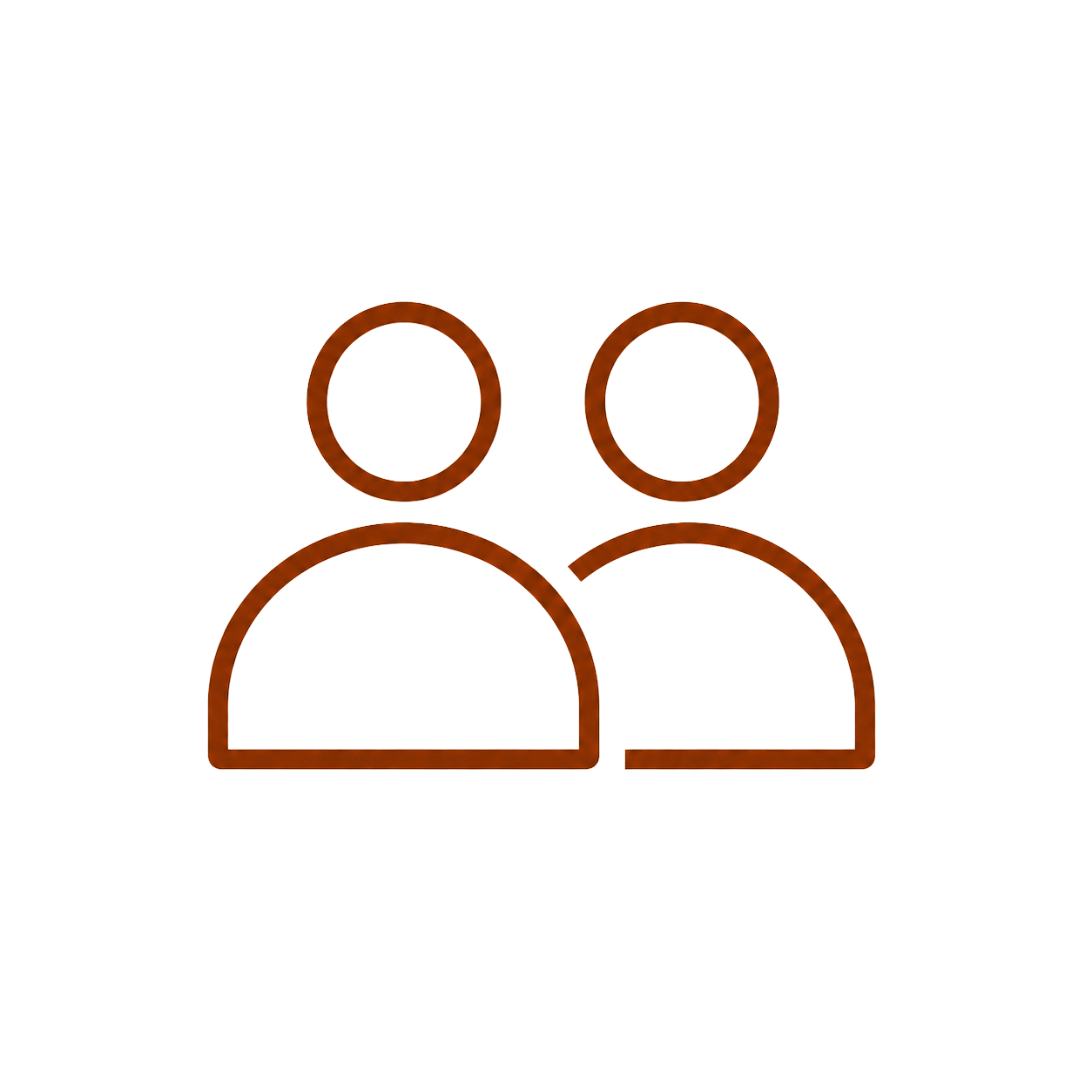 Icon of two people, one with yellow shirt, outline in brown, representing a user or profile.