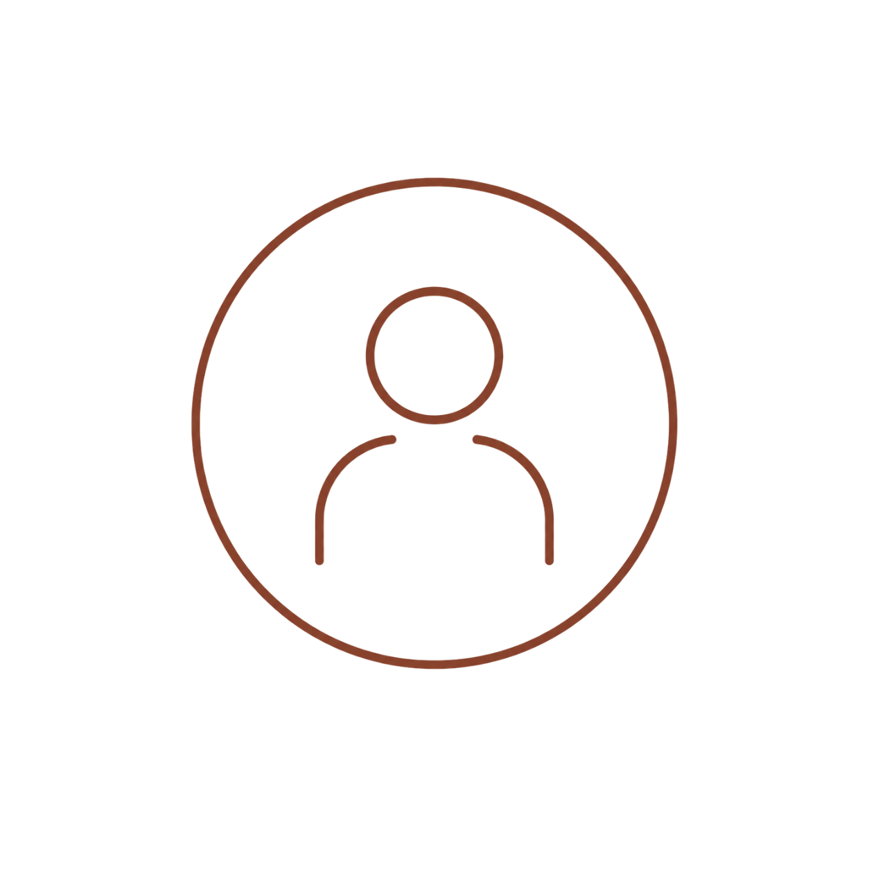 Minimalist outline of a person icon inside a circle on a black background.