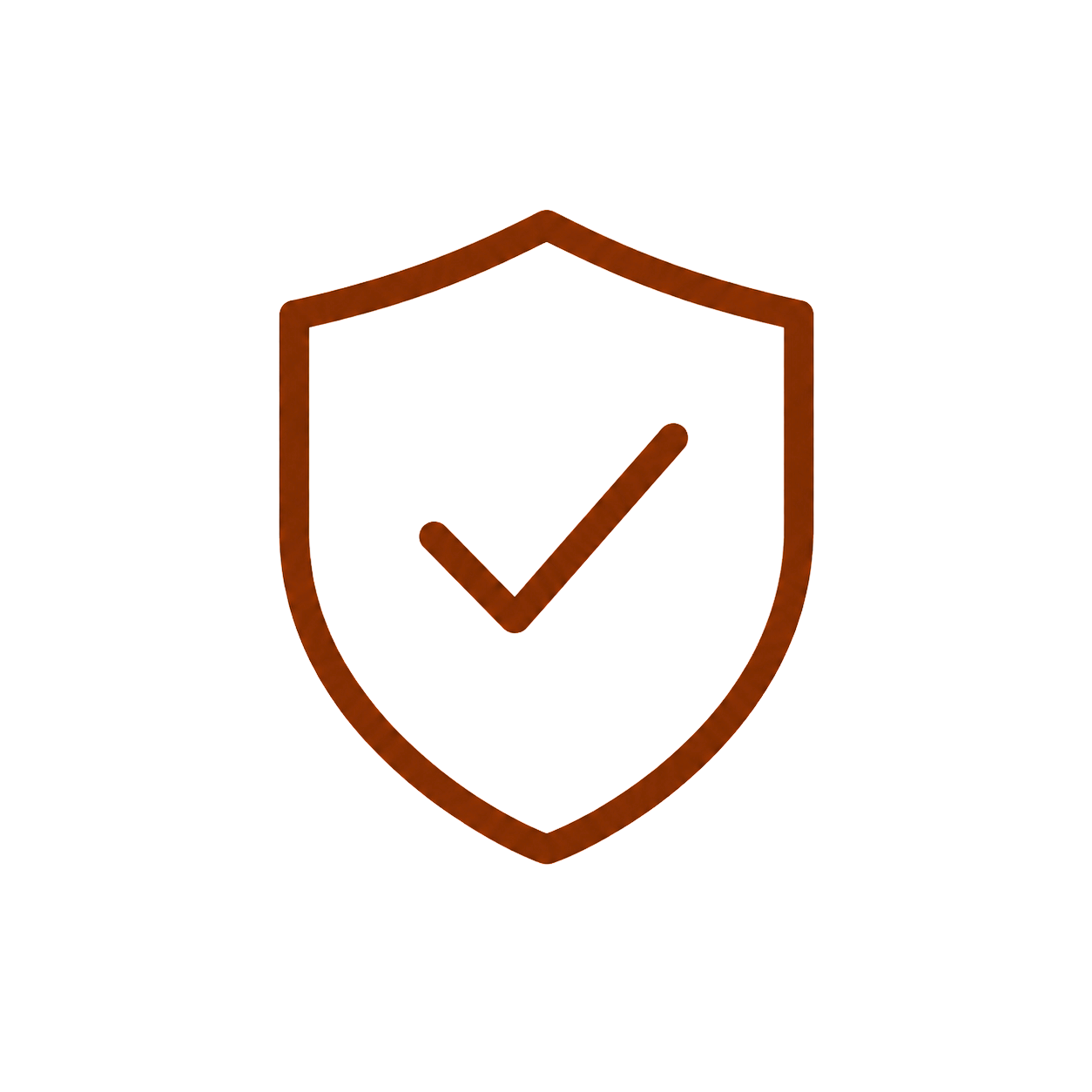 A brown shield with a checkmark inside, representing security or protection.