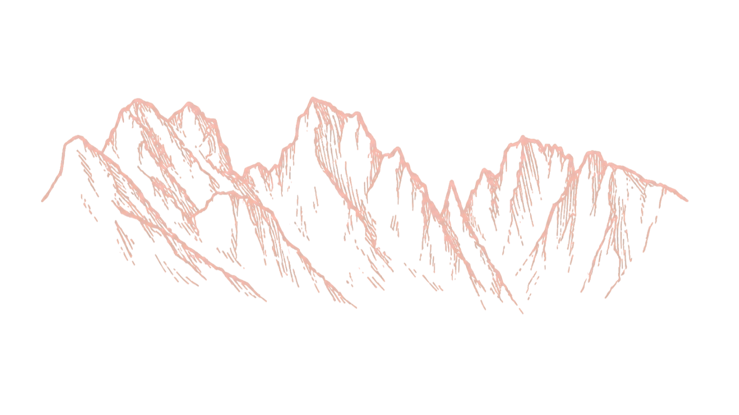 Outline drawing of a mountain range in red.