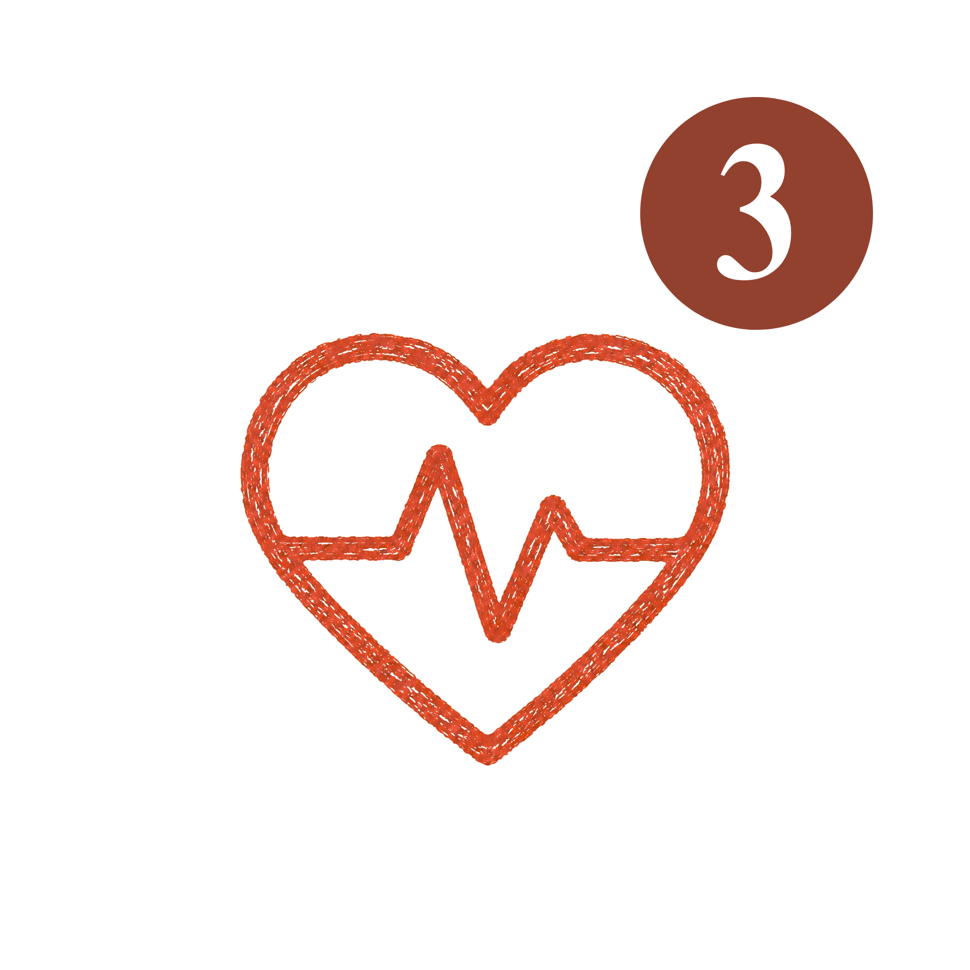Graphics with red heart outline and the number 3 inside, against a black background.