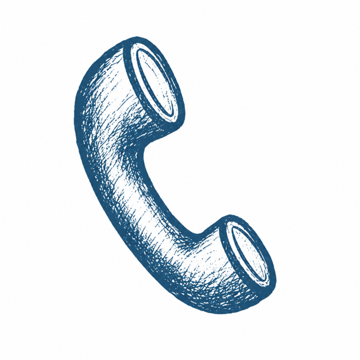 Illustration of an old-fashioned telephone handset in a sketch style, colored in blue.