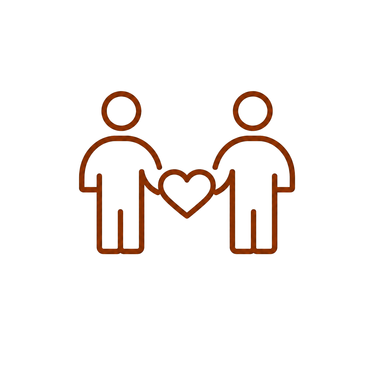 Neon outline of two people holding a heart between them.