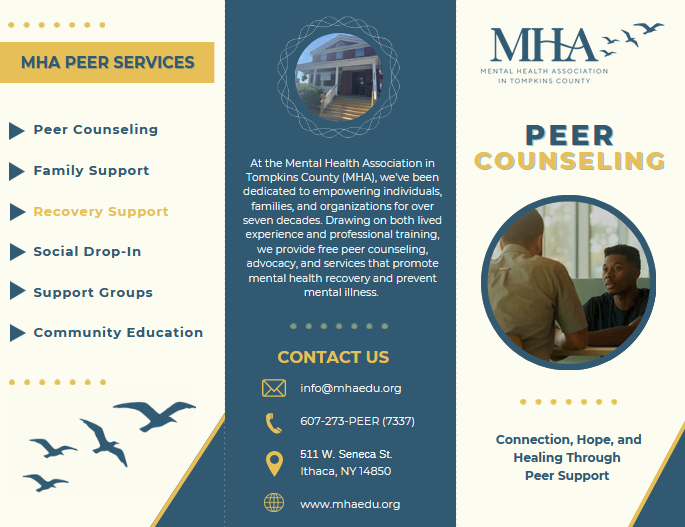 Flyer for the Mental Health Association in Tompkins County.
