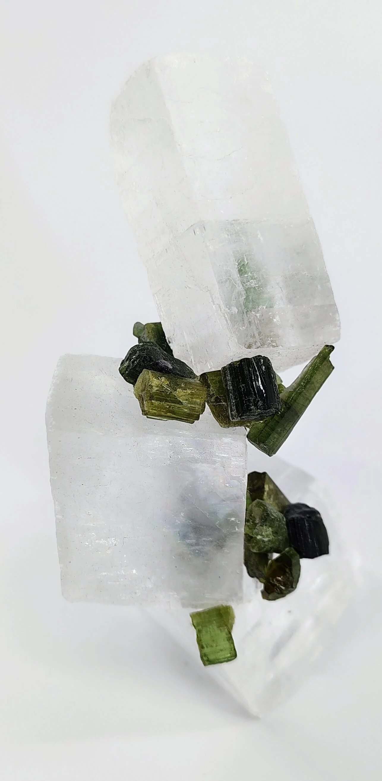 Green Tourmaline, clear calcite 3.jpg