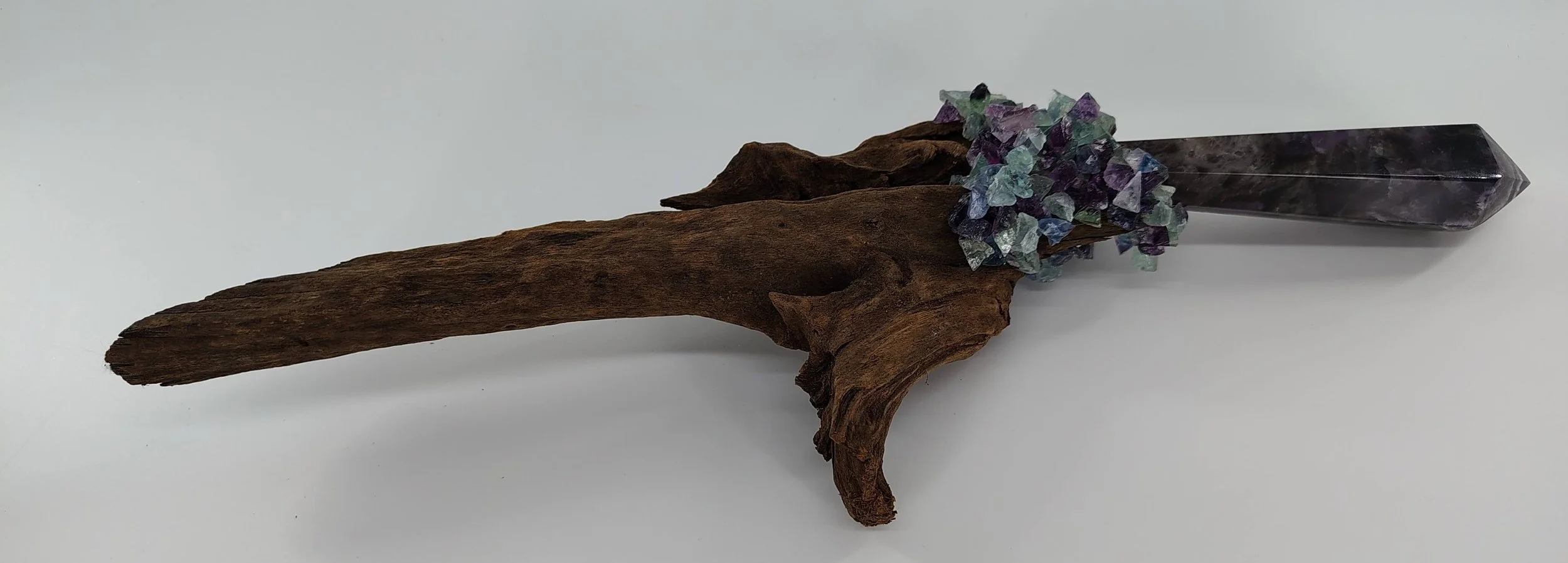Chevron amethyst,rainbow flourite on riverwood (#16) 2.jpg