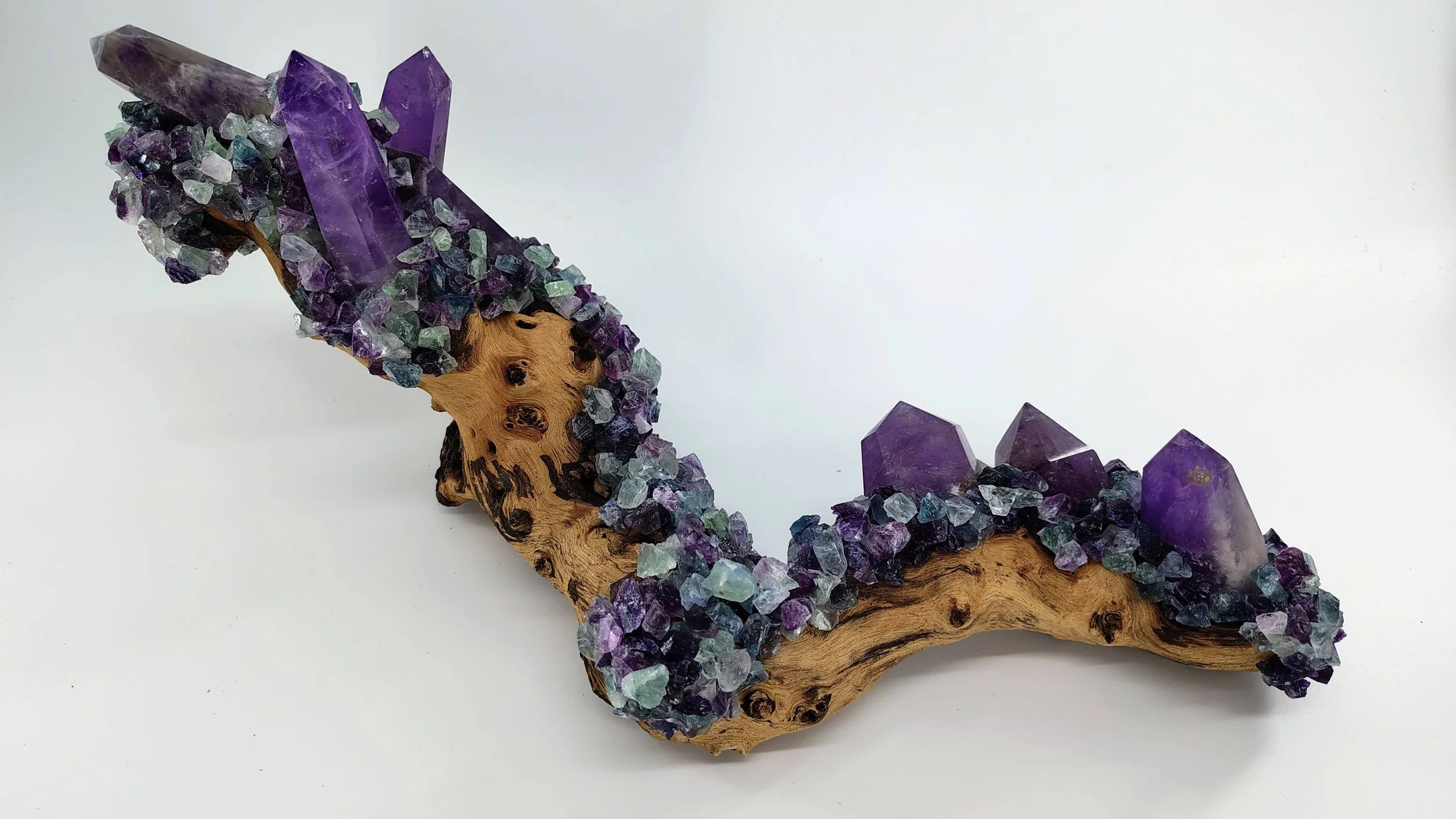 Amethyst,rainbow flourite on mopani 3.jpg