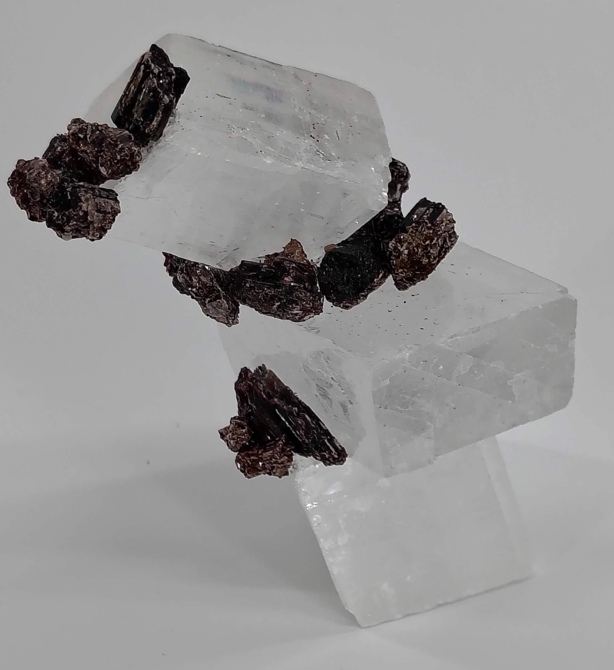 Black Tourmaline, clear calcite 3.jpg