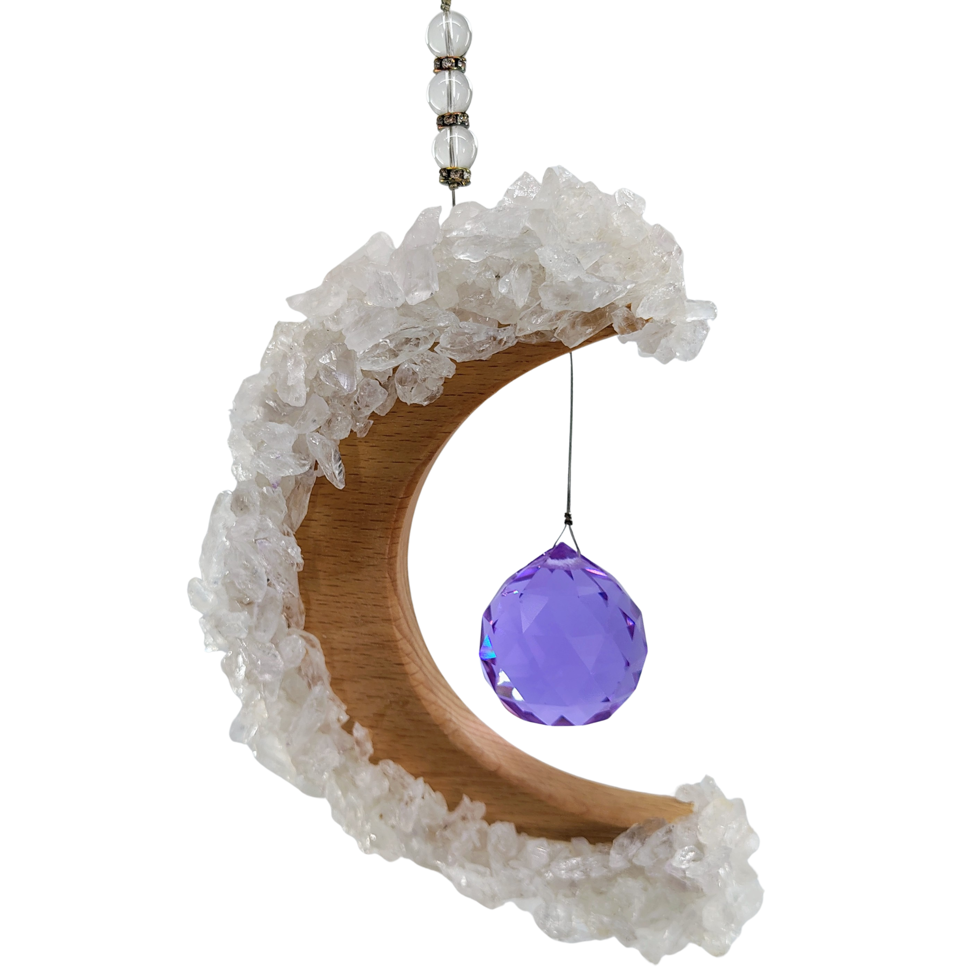 Clear Quartz on Wood Moon