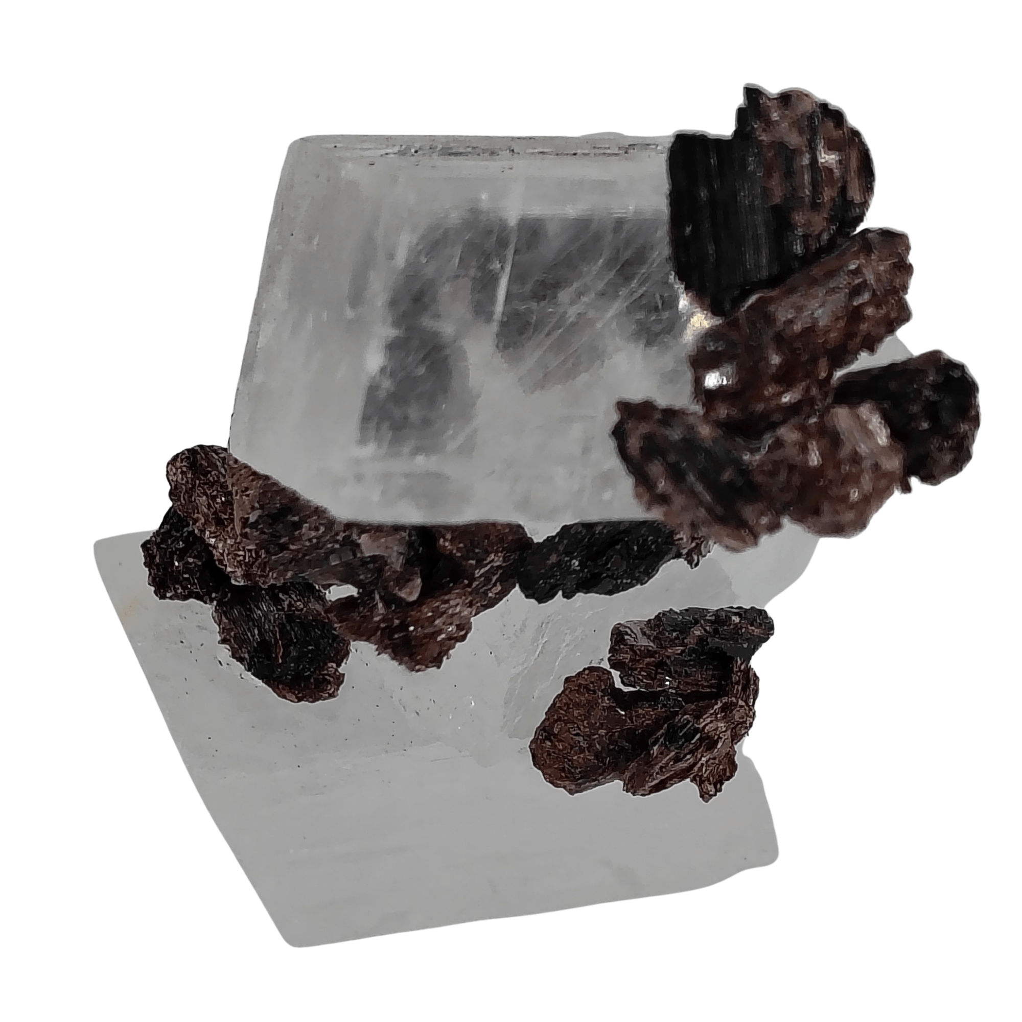 Clear Calcite and Black Tourmaline Paperweight