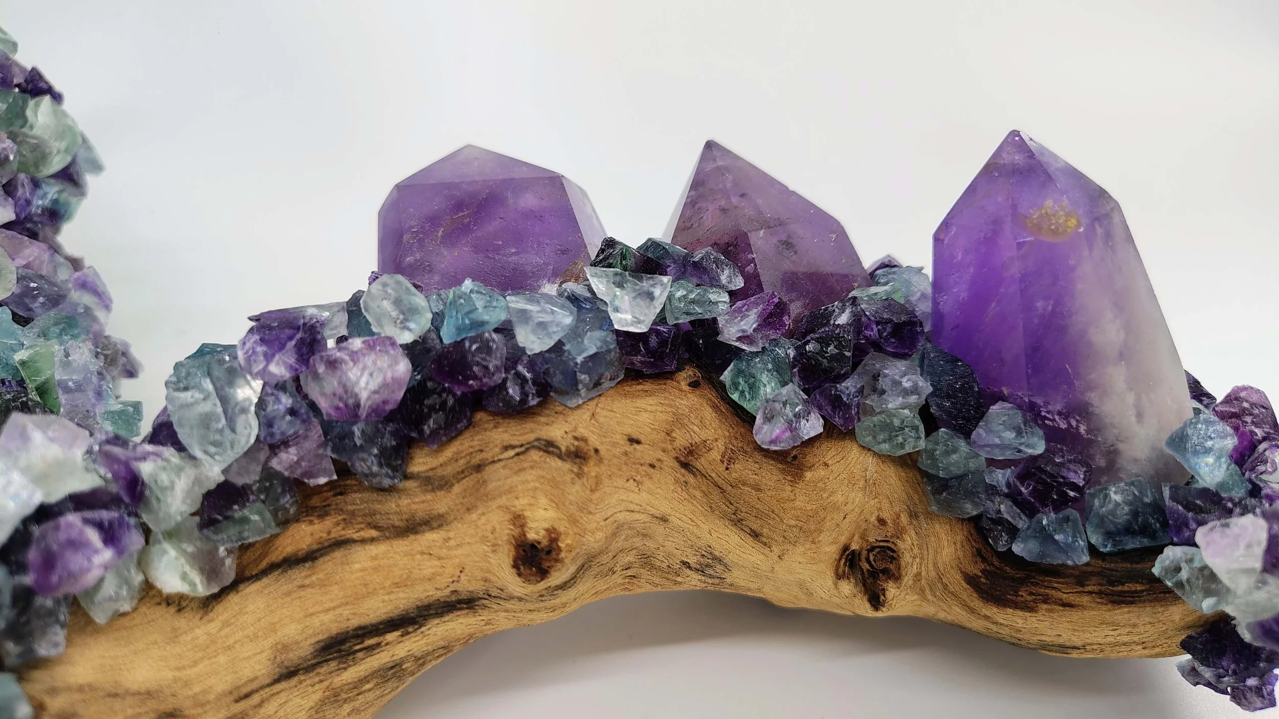 Amethyst, rainbow flourite on mopani 4.jpg