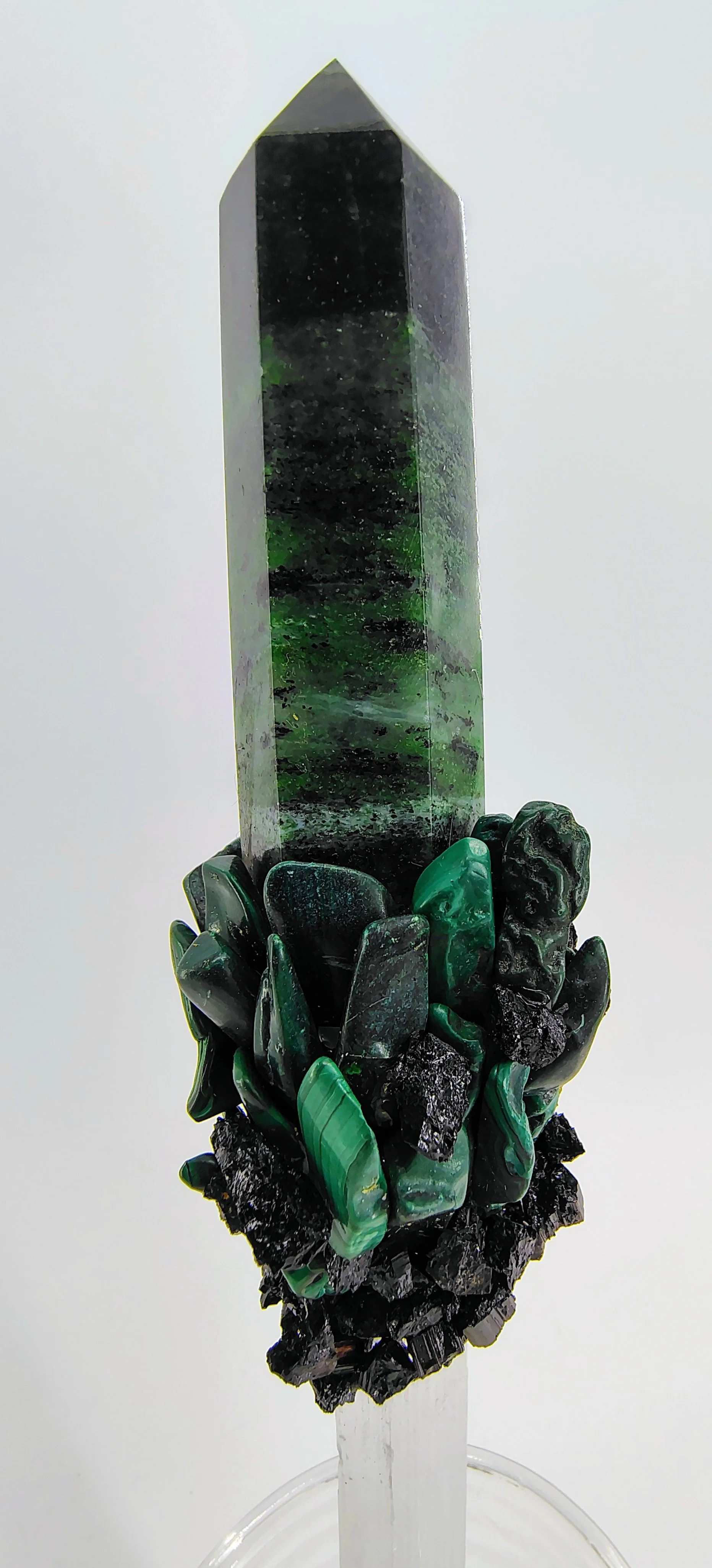 Selenite wand,ziosite,malachite,black tourmaline 3.jpg