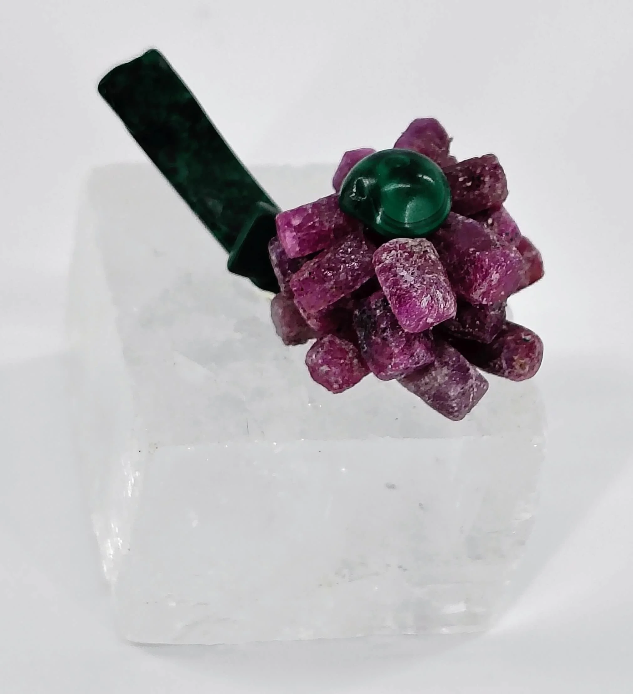 Clear calcite, malachite,ruby 2.jpg