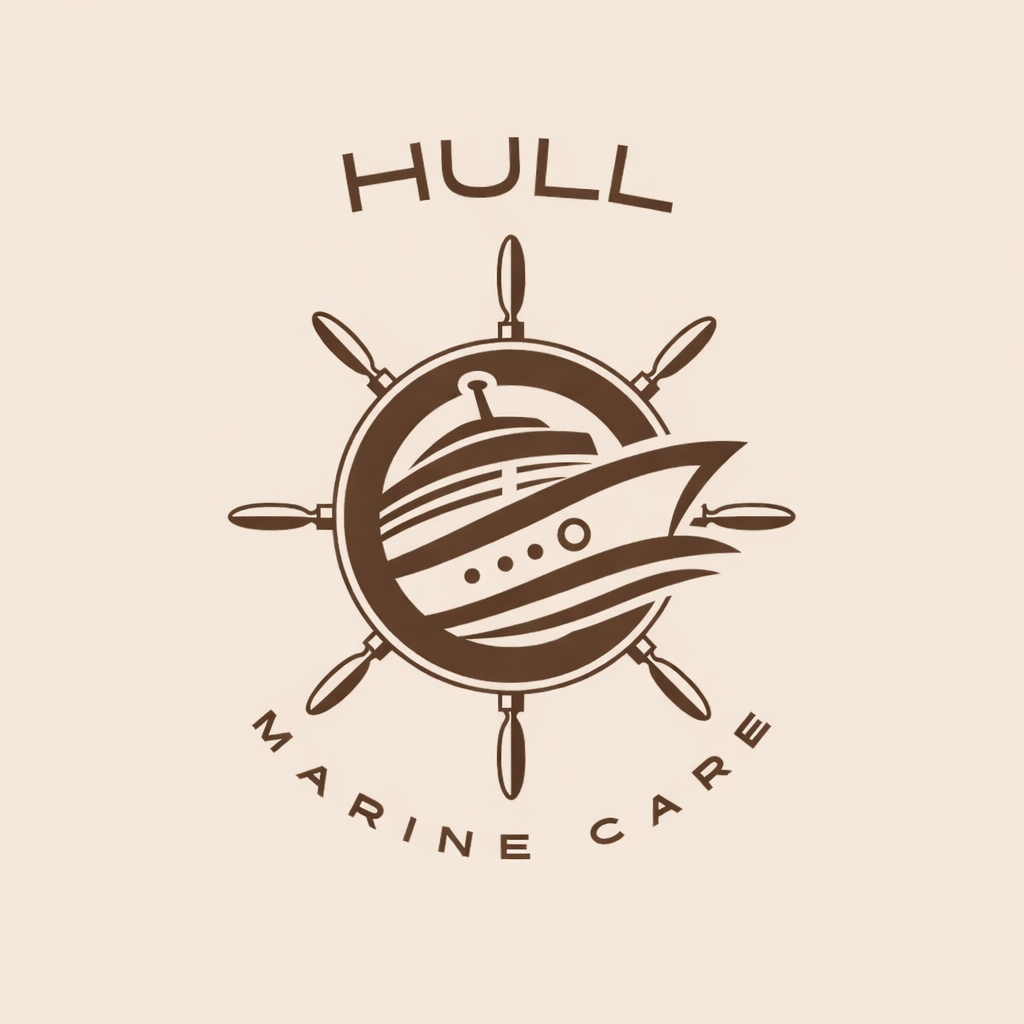 Logo for Hull Marine Care featuring a ship's wheel with a boat inside it.