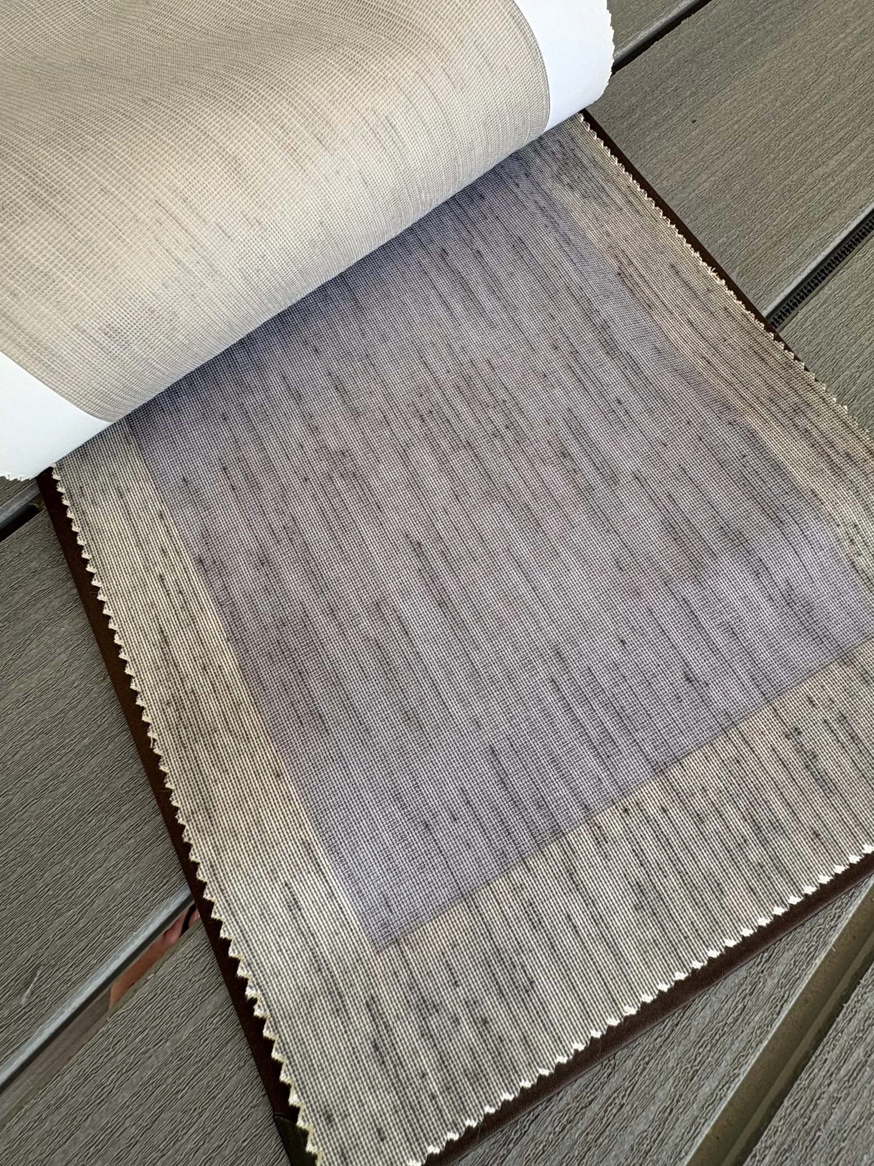 Premium textured linen-look fabric sample for custom curtains and Roman shades in Newtown Square, Pennsylvania