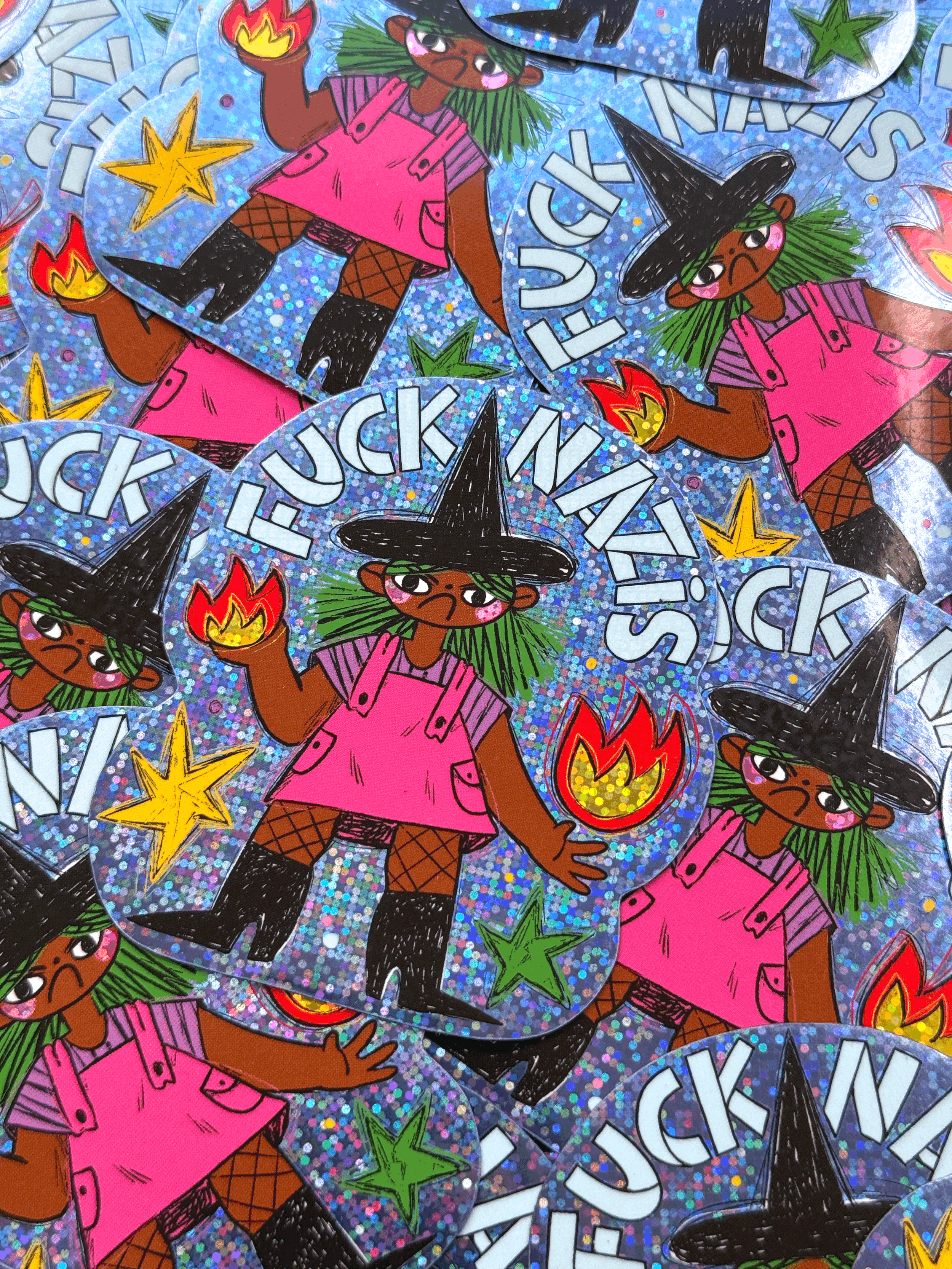 Fuck Nazis Glitter Magnet