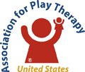 Logo of the Association for Play Therapy, United States, featuring a stylized figure with arms raised inside a circle and the organization's name