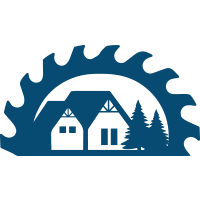 Logo featuring a house inside a circular saw blade