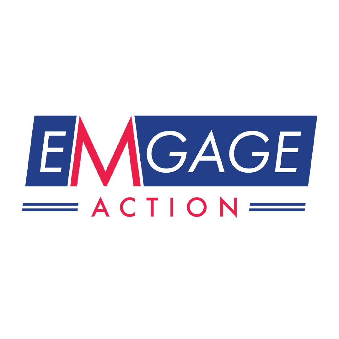 Logo with blue and red text that reads 'Engage Action'.