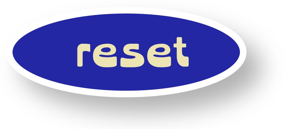 Blue oval button with the word 'reset' in beige text