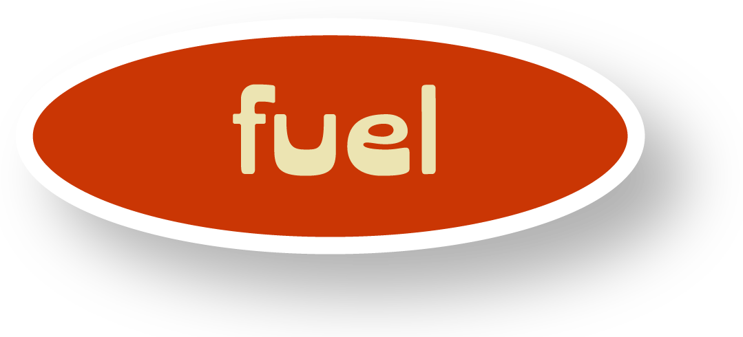 A logo with the word 'fuel' inside an oval shape, with a red-brown background and beige text.