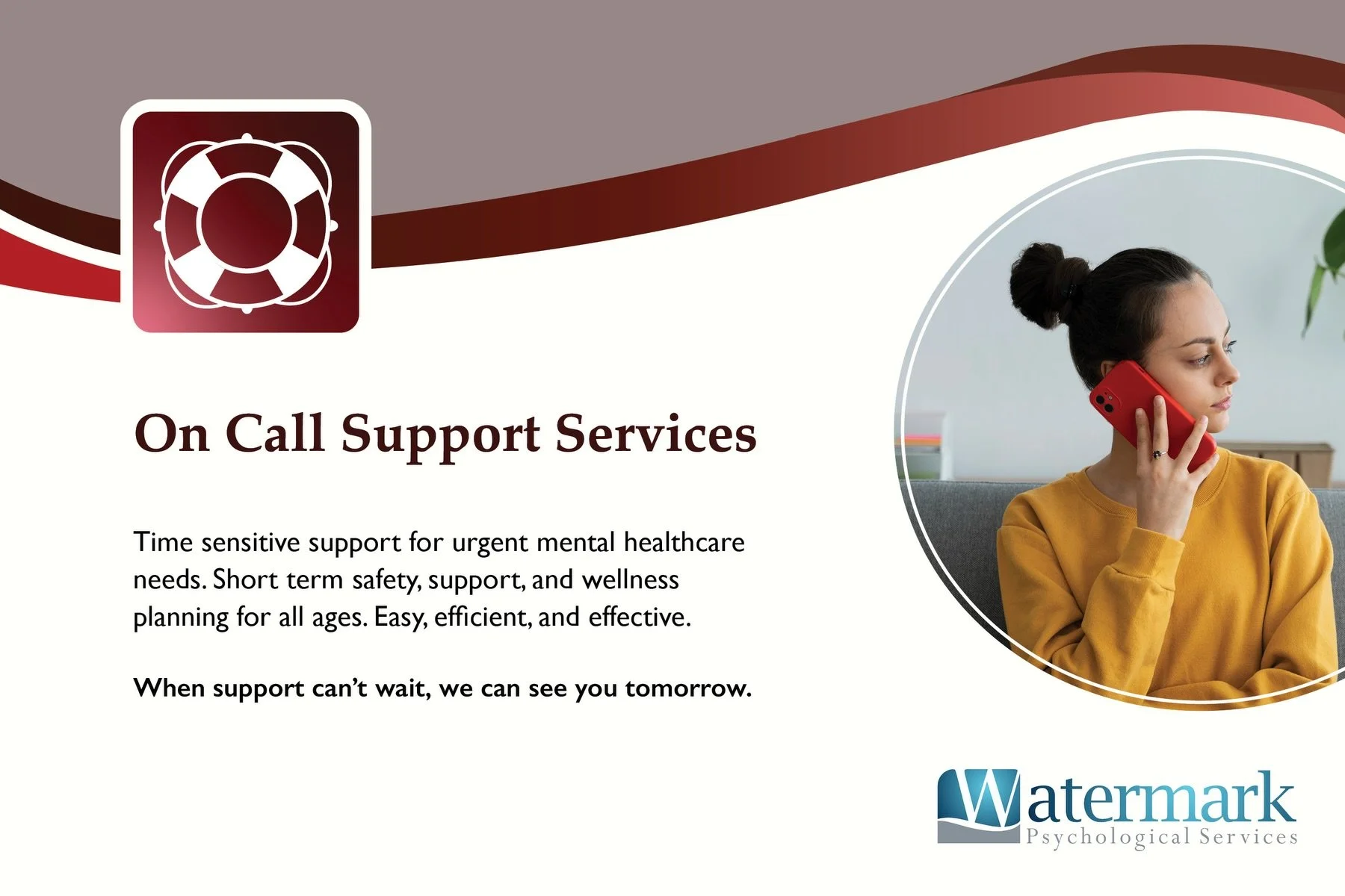 Sometimes people need to talk to a mental health professional&hellip;NOW. On Call Support is a unique solution we designed to be able to respond to urgent mental healthcare needs. This support is for individuals who do not need to go to the Emergency