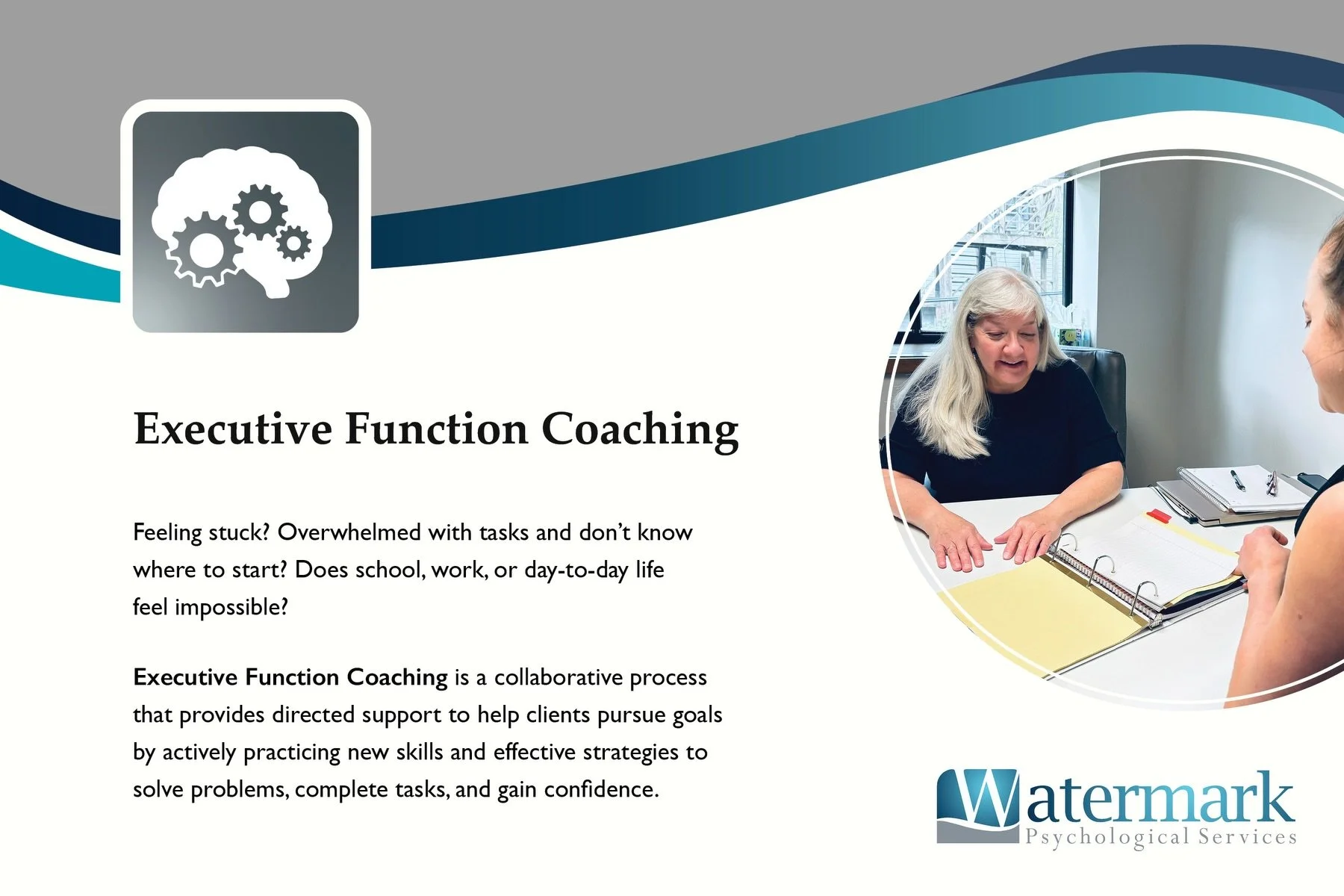 Executive Functioning is the group of brain skills that are needed for a person to manage life and effectively navigate daily experiences. Learning to start and finish tasks, stay organized, focused and manage time are all part of Executive Functioni