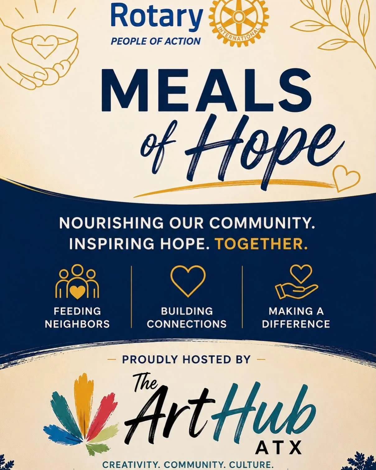 Join us this Saturday as we host the Rotary People of Action in assembling food pallets for Meals for Hope!🤝
Come by to support this worthy cause at 12:30pm as we assemble 15000 pallets that will be sent towards the Food Bank of Texas. 

 #rotaryclu