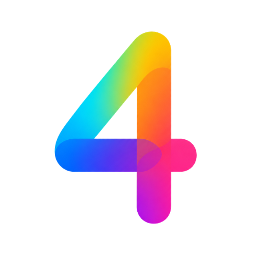 Colorful number four logo with a rainbow gradient.