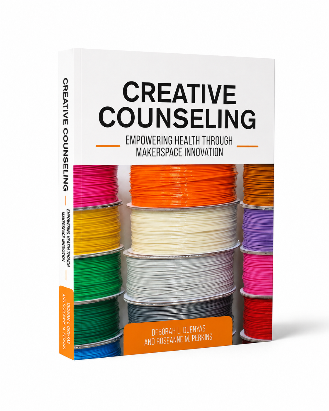 Book titled 'Creative Counseling' with spools of colorful thread on the cover.