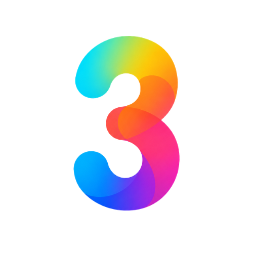 Colorful gradient number 3 on white background.