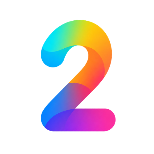 A large number 2 in rainbow colors.