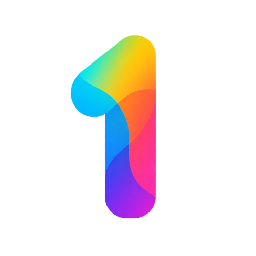 Colorful number one with a rainbow gradient.