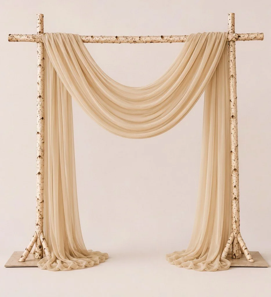Natural Birchwood Square Arch (With Drapes)