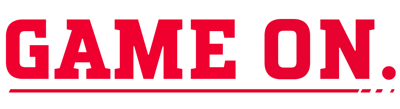 Bold red text on white background reading 'GAME ON.'