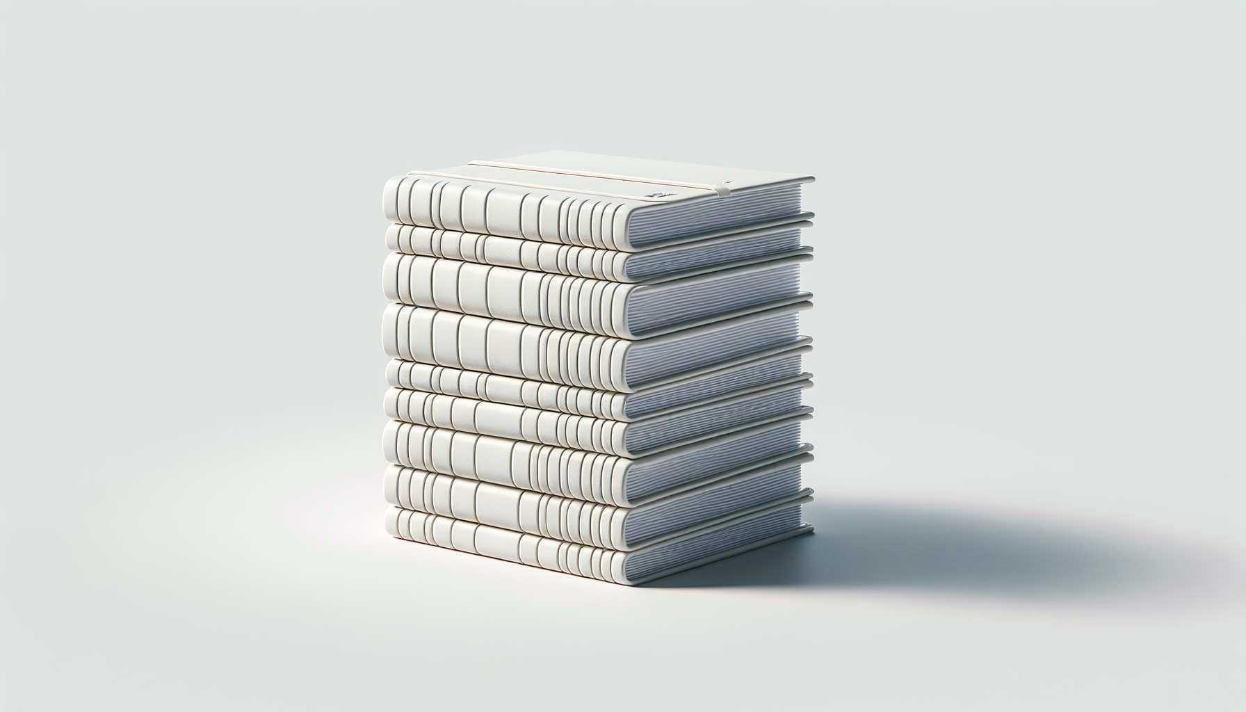 Stack of white spiral notebooks placed vertically on a light background.