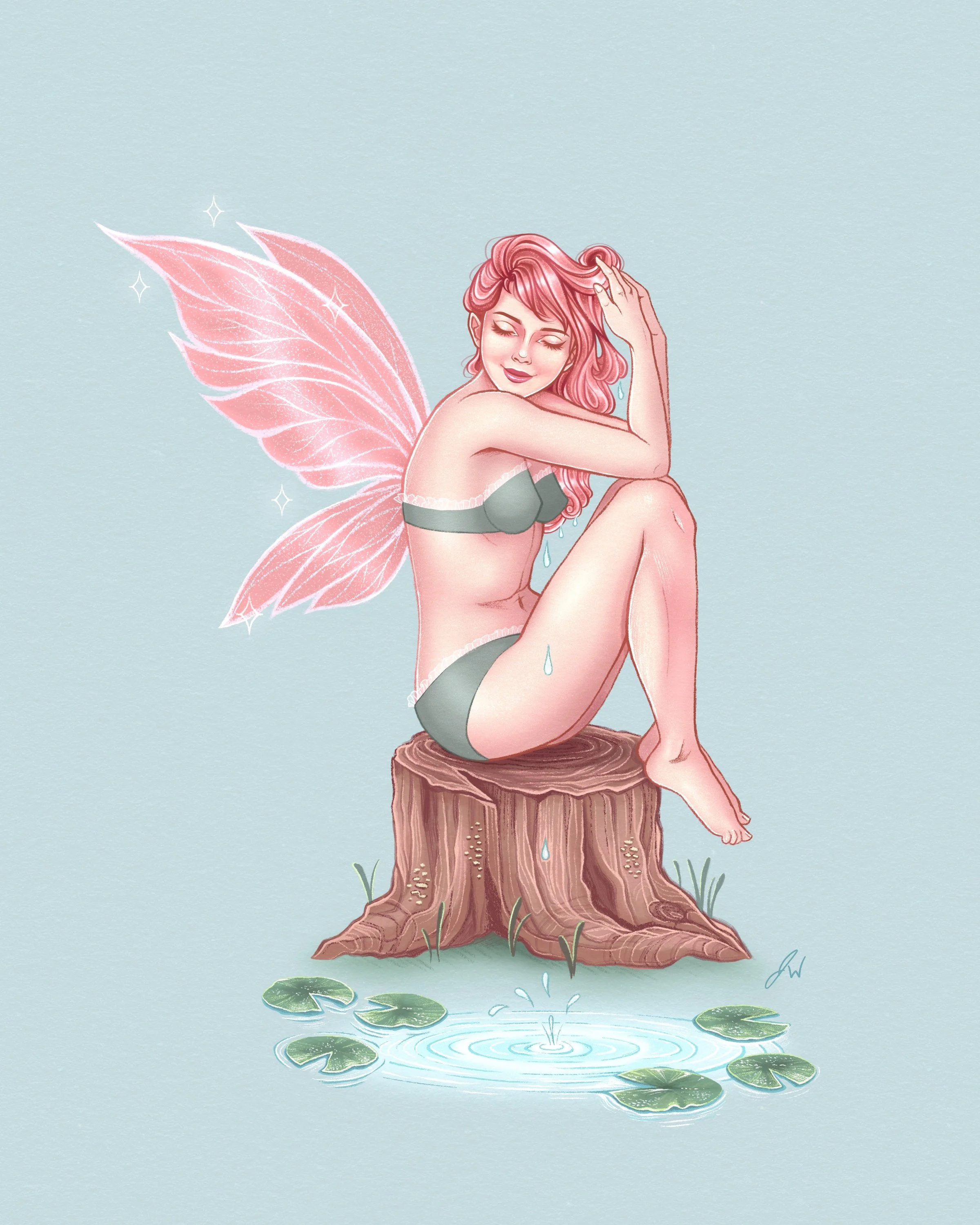 "Dewdrops" - 8x10" Digital Illustration drawn in Procreate