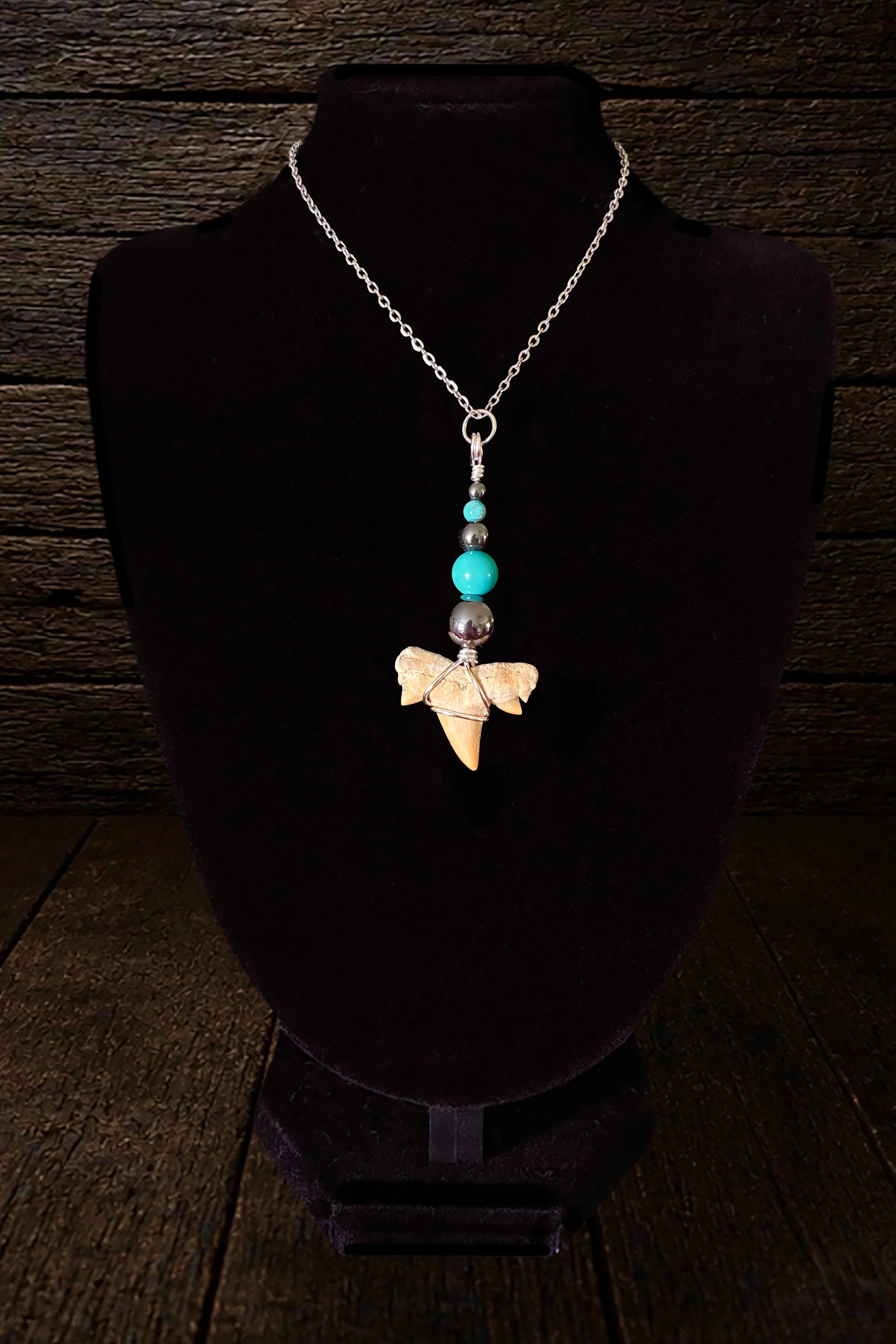 Blue Lagoon Shark Tooth Fossil Pendant