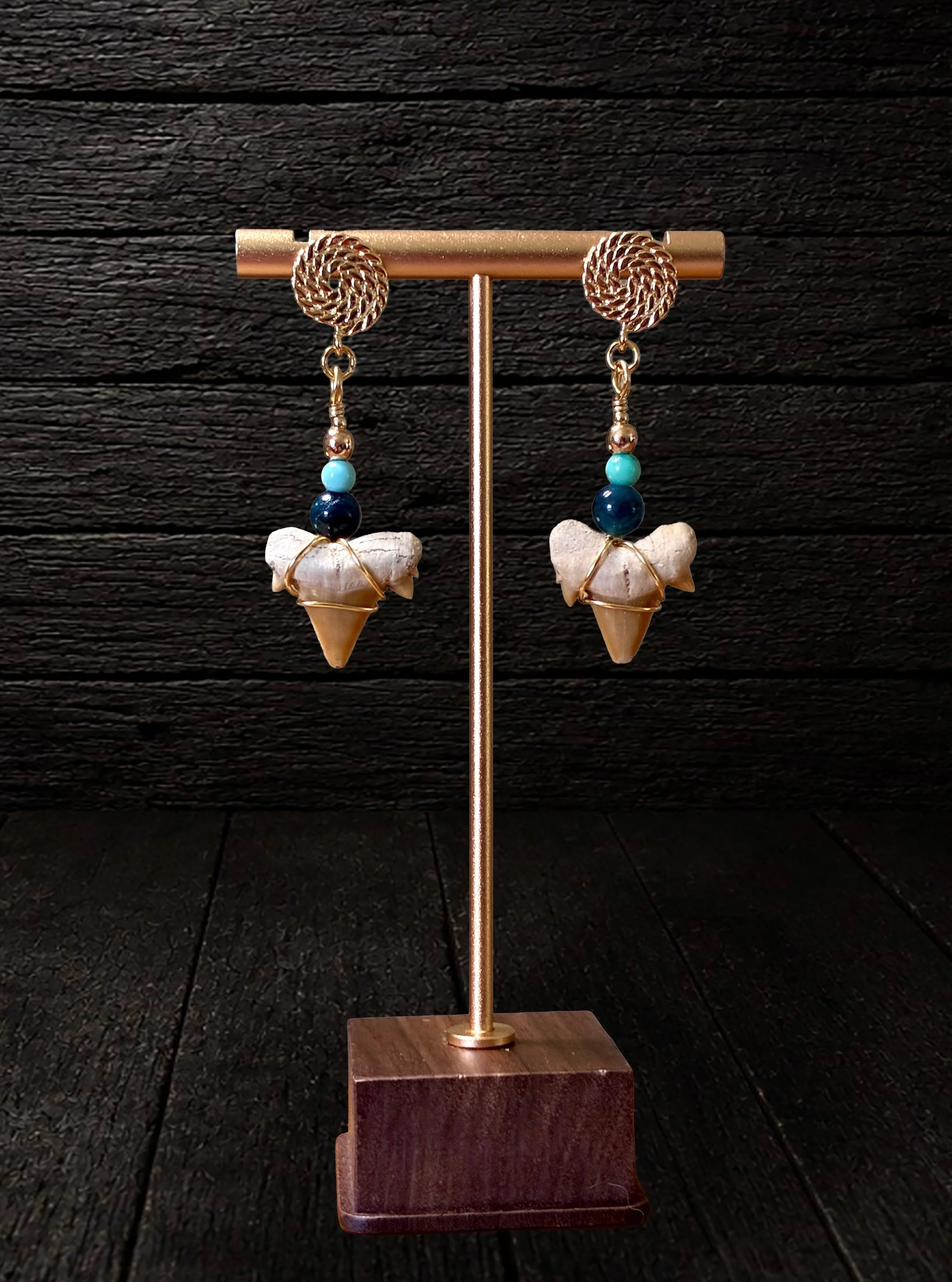 Ocean's Echo Shark Tooth Fossil Earrings