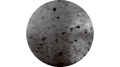 Close-up of a textured, dark, speckled surface, possibly metallic or stone