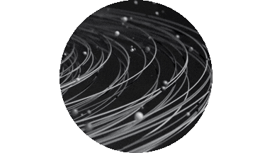 Close-up of black and white swirling lines and spots in a spiral pattern
