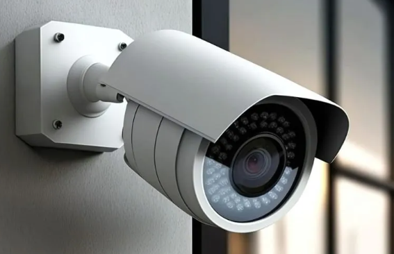 Security camera mounted on a wall.