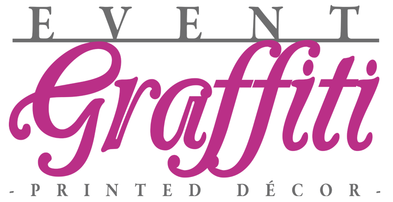 Event graffiti printed decor in black and purple colors.