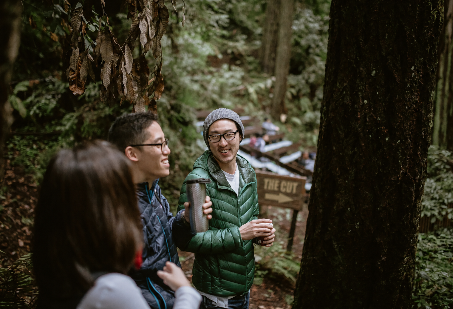 Beginner hikers arriving at a supported campsite near the Appalachian Trail in Georgia