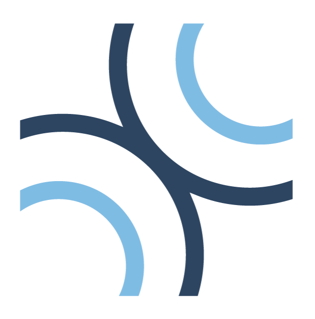Abstract design with curved lines in dark and light blue shades.