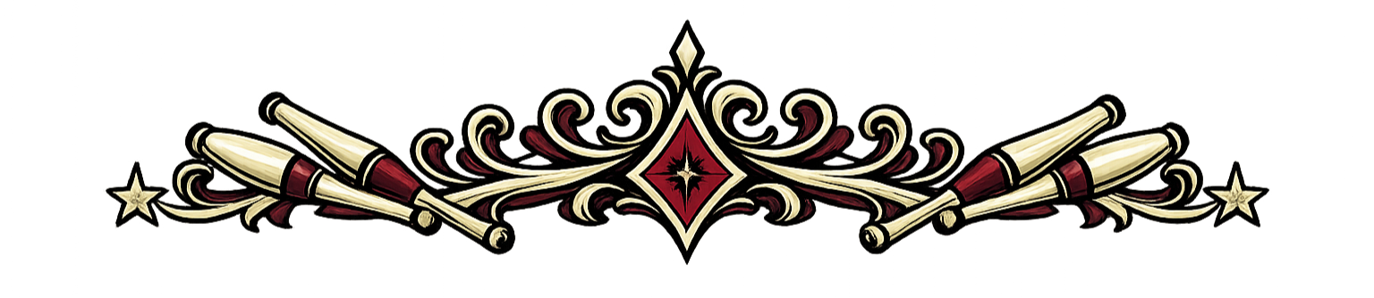 Ornamental graphic featuring fireworks and decorative scrollwork