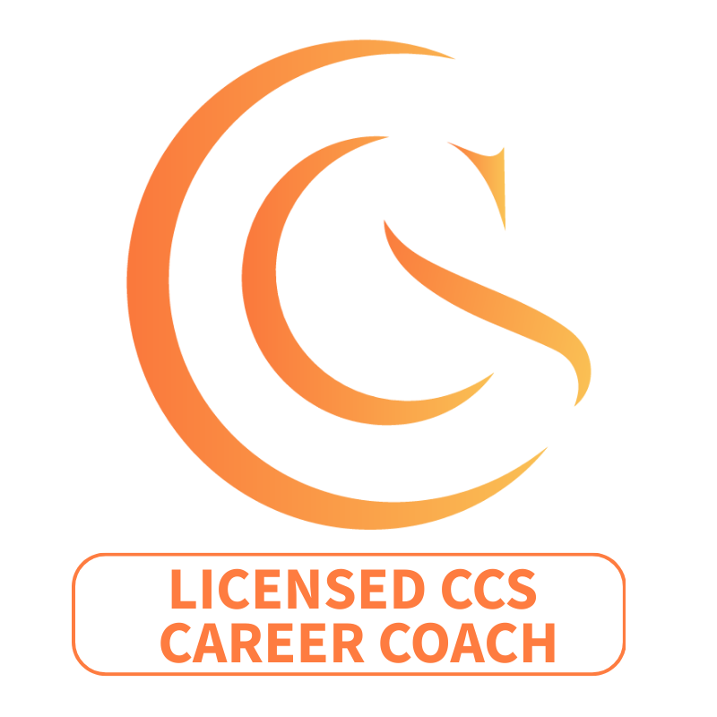 Logo with a stylized letter C in orange, and the text 'Licensed CCS Career Coach' in orange inside a rounded rectangle.