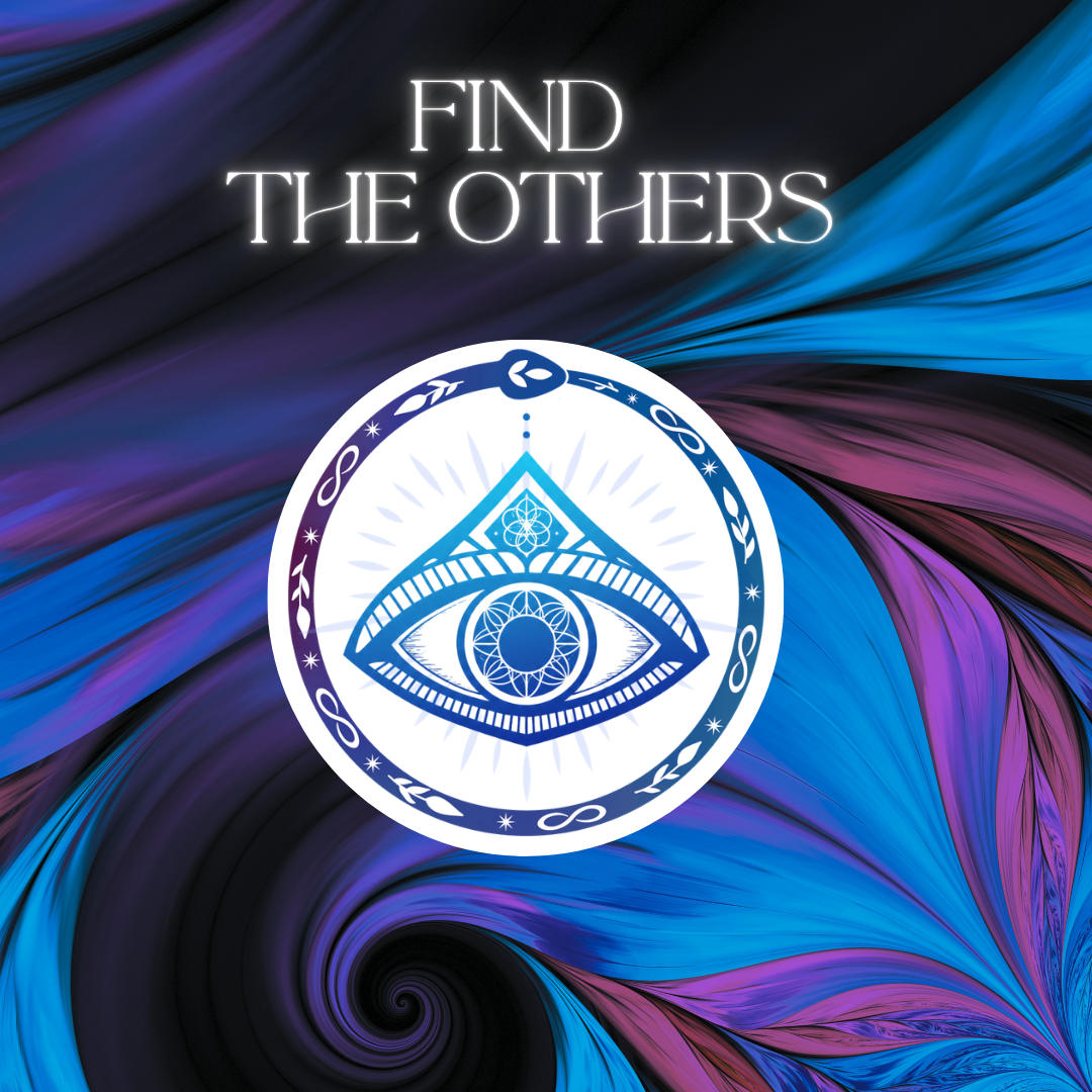 An abstract background in blue, purple, and black with a mystical eye symbol and the text 'Find the Others'.
